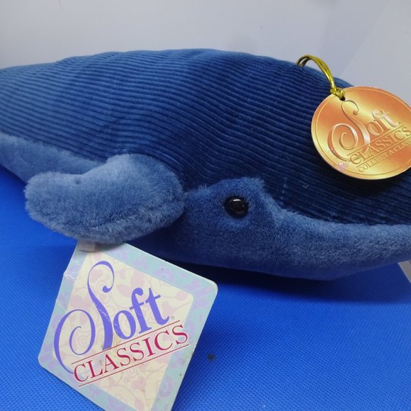 Soft Classics "CORDUROY BLUE WHALE" Stuffed Plush 18" x 9" (NWT) - Picture 2 of 4